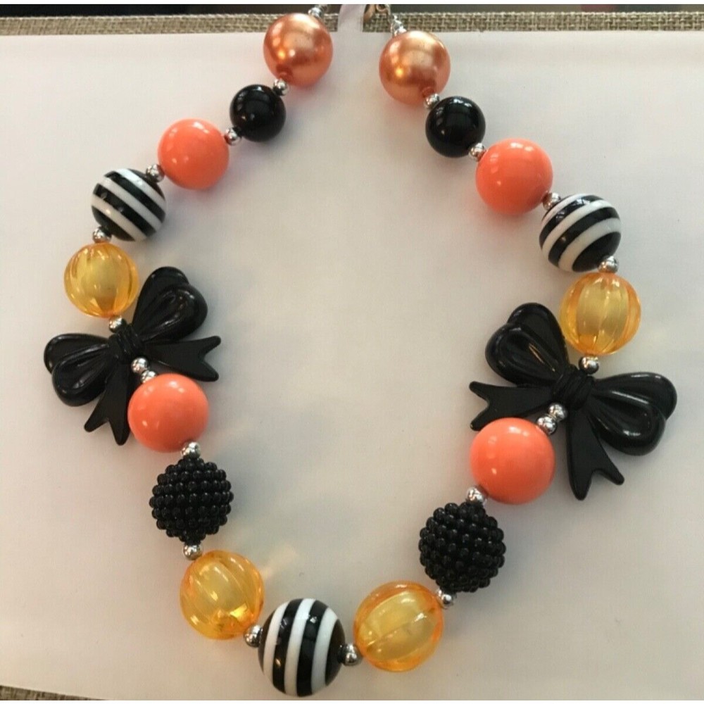 Boho Hippie Chunky Orange Black Big Ball Beads 8" Toggle Clasp Necklace